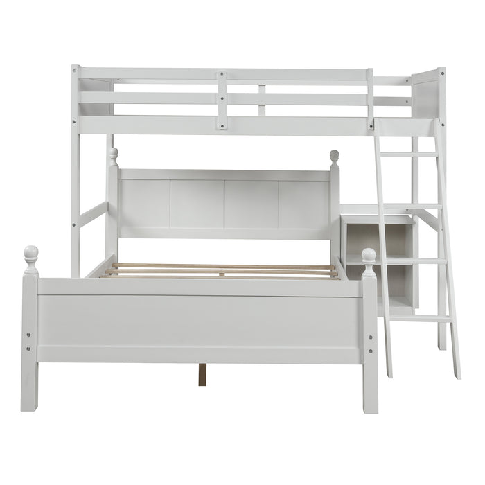 Twin over Full Loft Bed with Cabinet, White(Expected Arrival Time:4.5)