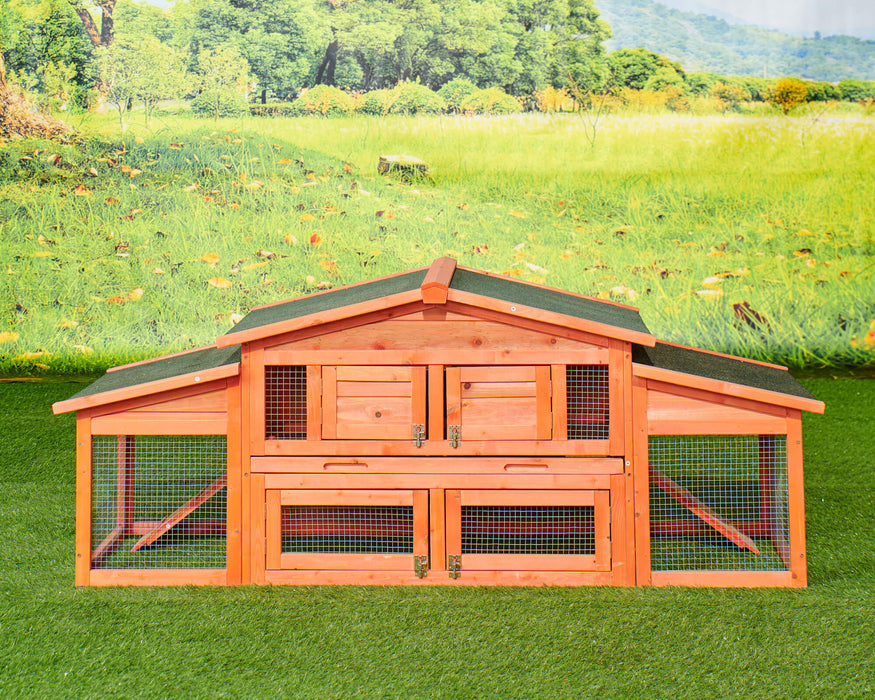 71' Large Wooden Rabbit Hutch Small Animal House with 2 Run Play Area