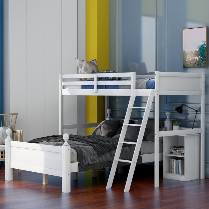 Twin over Full Loft Bed with Cabinet, White(Expected Arrival Time:4.5)