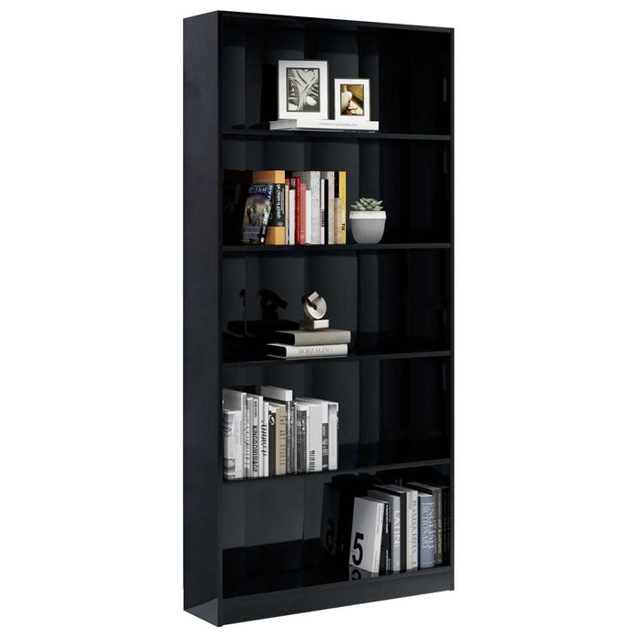 5-Tier Book Cabinet High Gloss Black 31.5"x9.4"x68.9" Chipboard