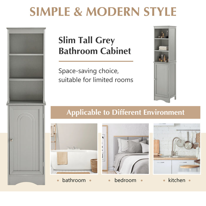 Tall Bathroom Cabinet, Freestanding Storage Cabinet with Door, MDF Board, Adjustable Shelf, Grey