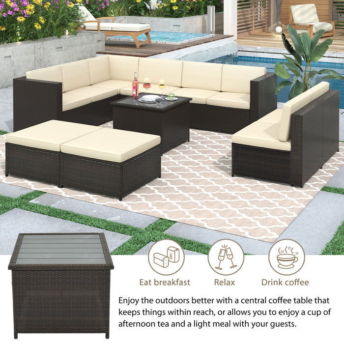 9 Piece Rattan Sectional Seating Group with Cushions and Ottoman, Patio Furniture Sets, Outdoor Wicker Sectional