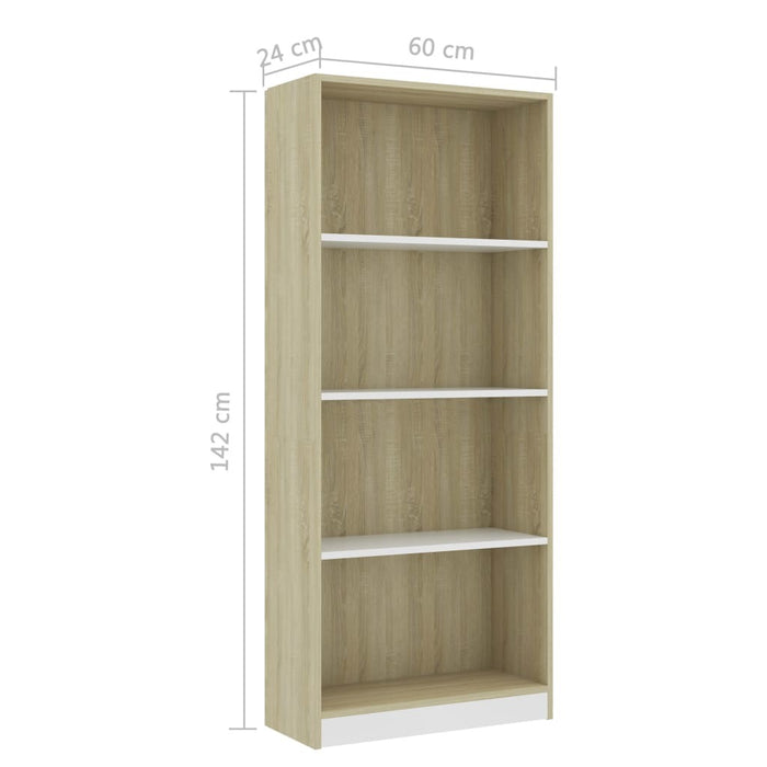 4-Tier Book Cabinet White and Sonoma Oak 23.6"x9.4"x55.9" Chipboard (AU only)