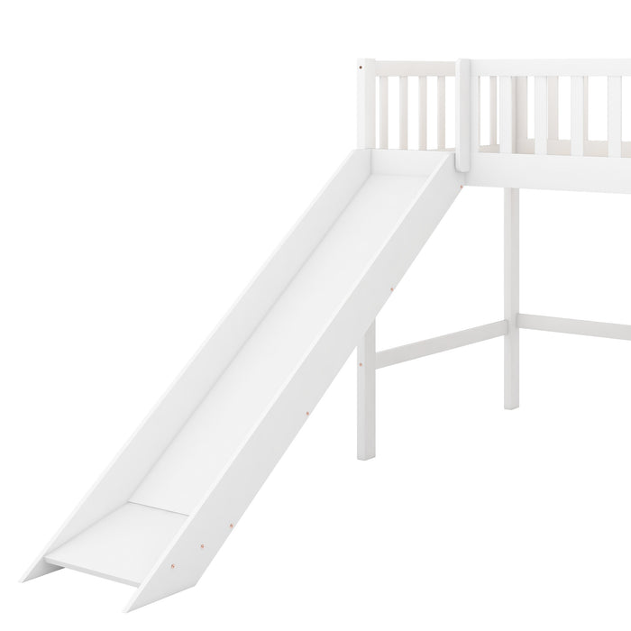 Gracie Twin Size Low Loft Bed with Ladder and Slide