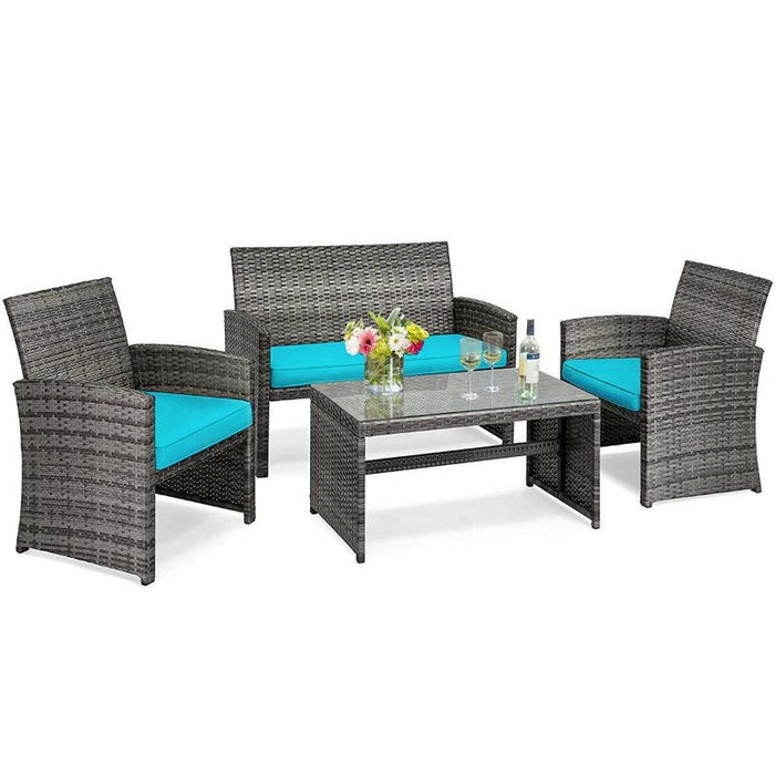 4 Piece Patio Rattan Furniture Set